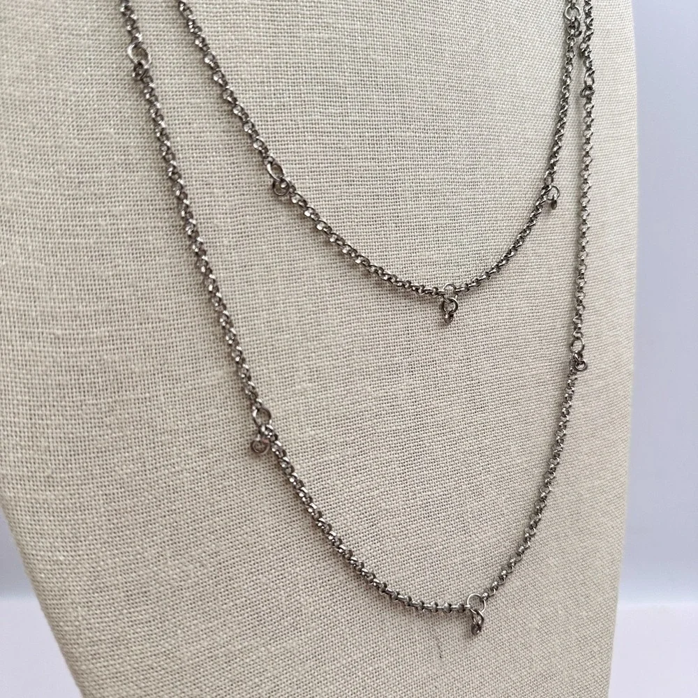 Vintage 90s Silver Tone Double Strand Rolo Chain Necklace Y2K Minimalist